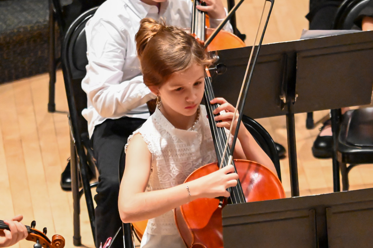 Student plucking on cello
